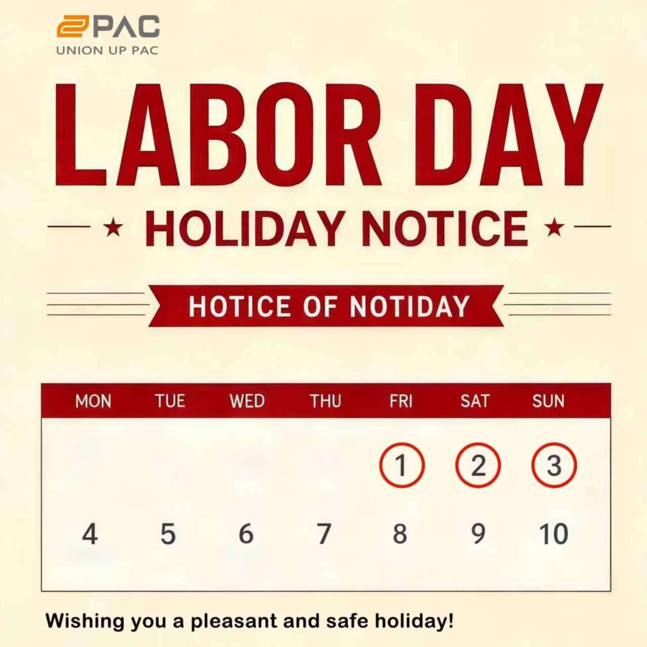 UUPAC Labor Day Holiday Notice 2026